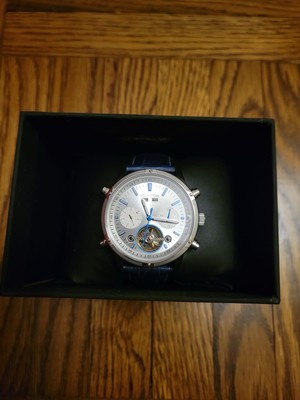 Heritor Automatic Wilhelm Semi-Skeleton Leather-Band Watch w/Day/Date - Blue.