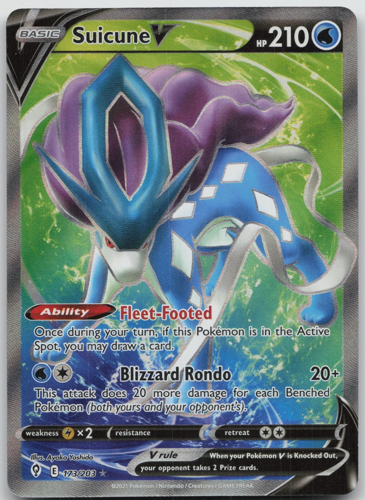 Suicune V 173/203 Ultra Rare Evolving Skies Pokemon Near Mint