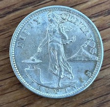 FILIPINY FILIPINY 50 CENTAVOS 1945 SREBRO