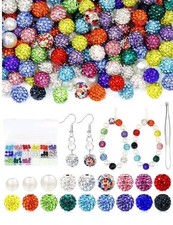 200PCS Rhinestone Beads for Jewelry Making, 15 Colors Round Sparkle Crystal Clay