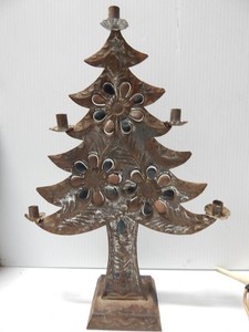 VINTAGE MEXICAN TIN CHRISTMAS TREE CANDELABRA - BUY IT NOW !