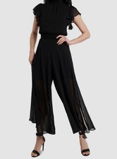 MSK Women's Black Smocked-Trim Chiffon Jumpsuit Size M