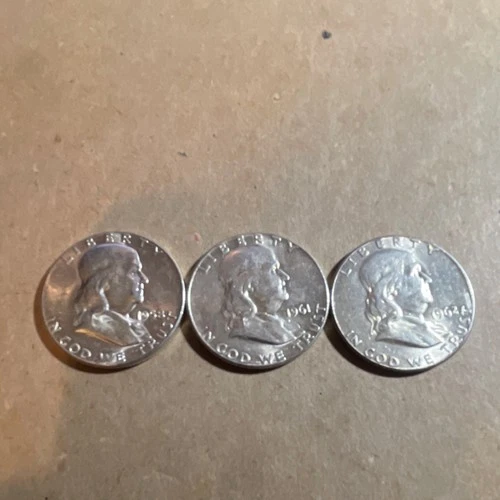 1961 Franklin Half Dollar Lot of 3 Silver 50C Coins Liberty Bell Reverse