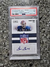 2010 NATIONAL TREASURES THURMAN THOMAS NFL GAME USED SHIELD PATCH AUTO #D 1/1
