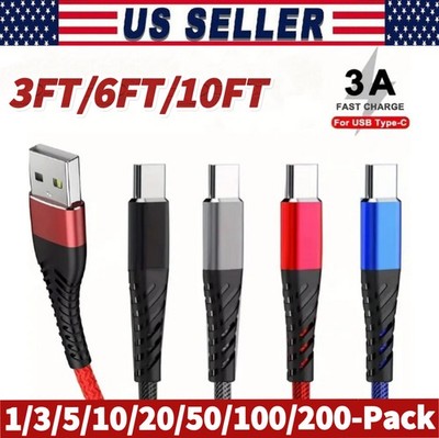 Braided USB Type-C USB-C to USB-A Fast Charge Cable Charger Lot Charging Cord