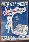 Vintage 1950s GARAGE CAR REPAIR Metal SIGN    VINYL SEAT COVERS ~ Tulsa Ok RARE