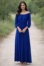 Nine West Dress Maxi Blue 10 Liquid Knit Long Elastic Waist *NO BELT* Elegant