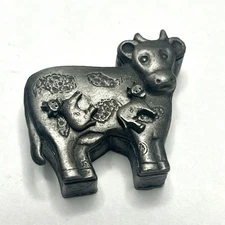 Cow Earrings Brooch Pins Set - Vintage Torino Pewter Holstein
