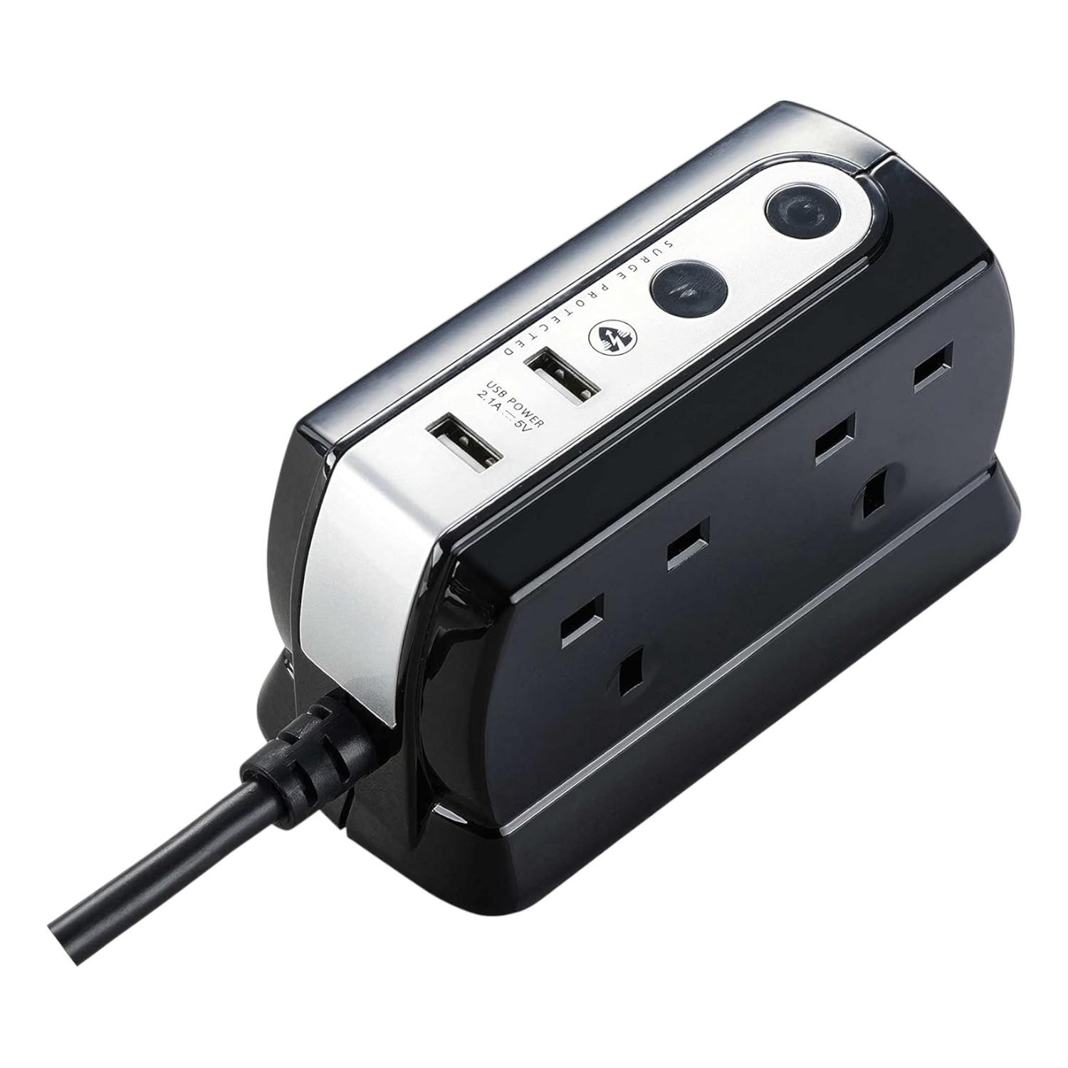 Masterplug 4 Socket Surge Protected Extension Lead Switched 2 USB Ports Black