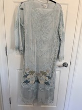 Light Blue Embroidered Women's Kurta with Sheer Lace Detailing