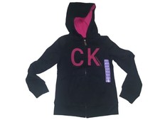 Calvin Klein Girls Fleece Hoodie Black  Pink Youth Kids XS 5/6 X-Small NEW