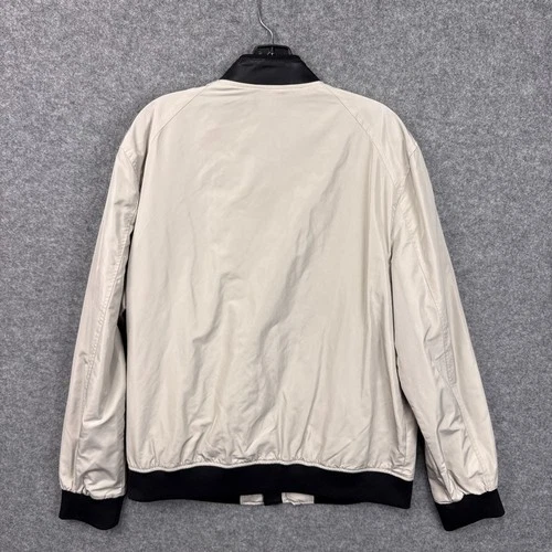 Guess Bomber Jacket XL Beige Black Polyester Faux Leather Trim Full Zip Street image 3