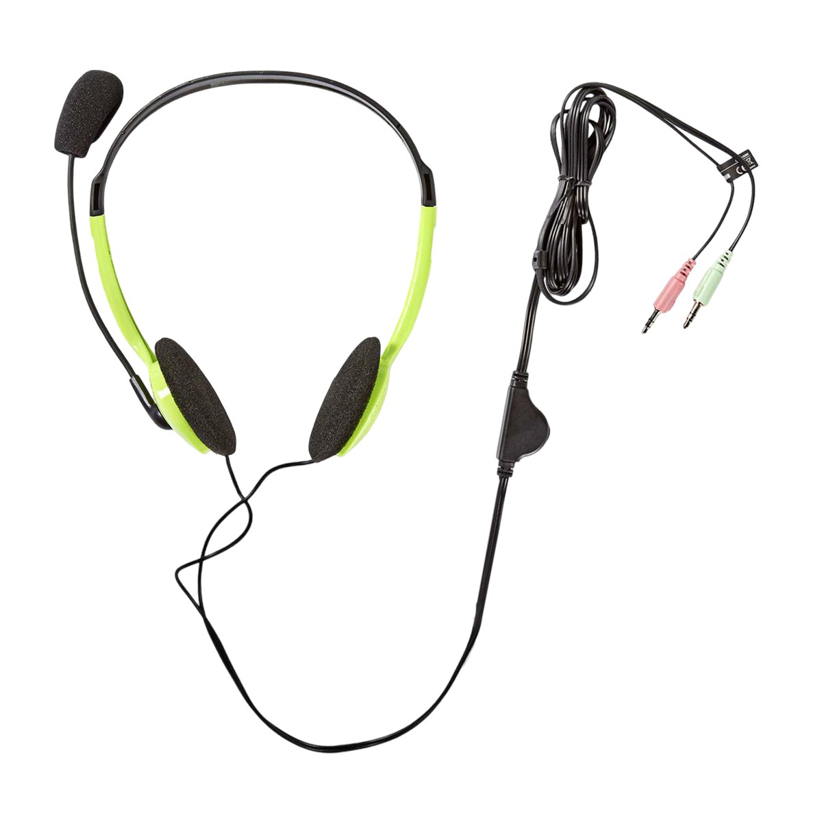 Casque PC On-Ear Stéréo Nedis vert avec double prise 3.5mm et micro pliable