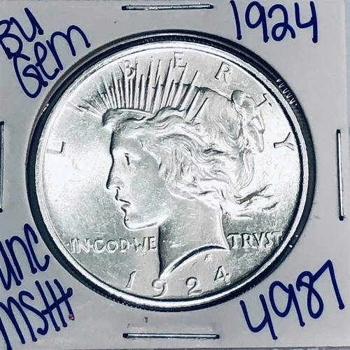 1924 BU UNCIRCULATED SILVER PEACE DOLLAR AUTHENTIC U.S. MINT FREE SHIPPING 4987