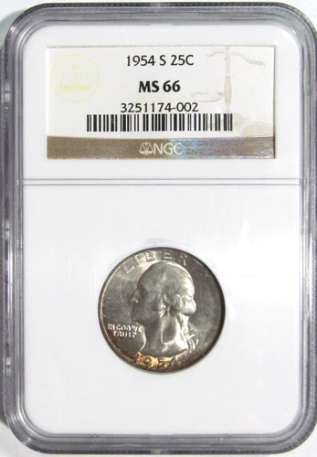 1954-S WASHINGTON Silver Quarter NGC MS 66