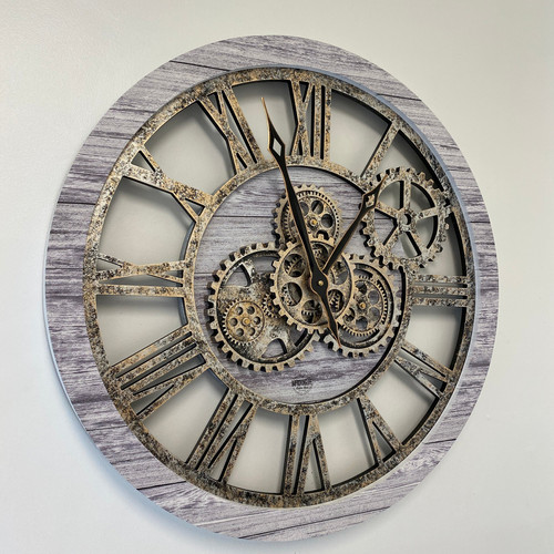 The Gears Clock AMERICA LINE WALL CLOCK ROUND 24 INCH SILVER GREY - Picture 2 of 13