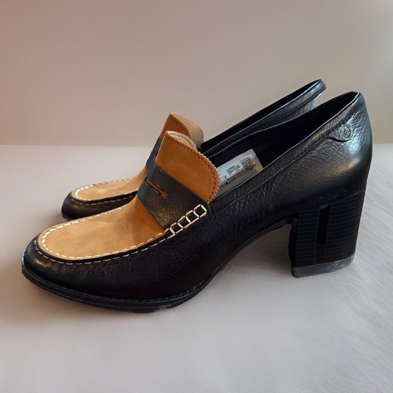 Sperry Women's  Sz 11 Top Sider Seaport Penny Heel Loafers, Black-Tan Slip-On