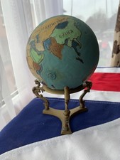 Brass world globe on crystal ball oriental dragons stand