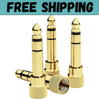 5Pcs Gold Plated Stereo Phone Screw-On Adapter 6.35Mm (1/4 Inch) Male to 3.5Mm (