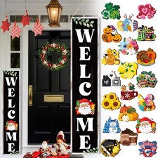 Welcome Sign for Front Porch Standing 47 x 9.8 Inch Interchangeable Wooden Si...
