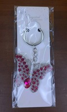 NIP Crystal Collection Pink Crystal Butterfly Silver Tone Keychain Backpack