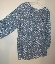 Collective Concepts Womens 2X Top 3/4 Sleeve Ditsy Camo V Neck Cottagecore 