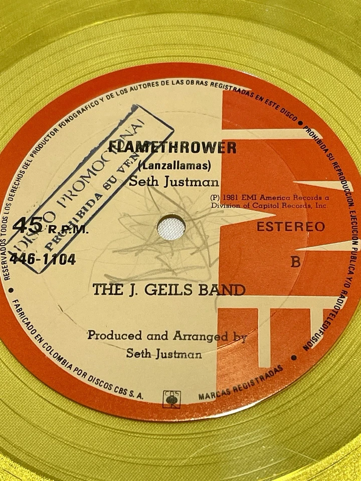 The J. Geils Band – Centerfold / Freeze Frame / Flamethrower - Yellow Vinyl 12” - Image 2 of 3