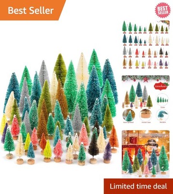 50 Pcs Colorful Mini Pine Trees with Wooden Base - Ideal for Holiday Crafting