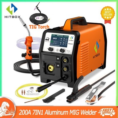 200A Spot/Pulse MIG/TIG/MMA MIG Welder 110/220V 7in1 Alu IGBT Inverter+TIG Torch