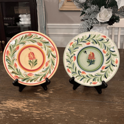 Gail Pittman Vintage Hand Painted Trivet Ceramic Wall Plate Decor Provence 2pc