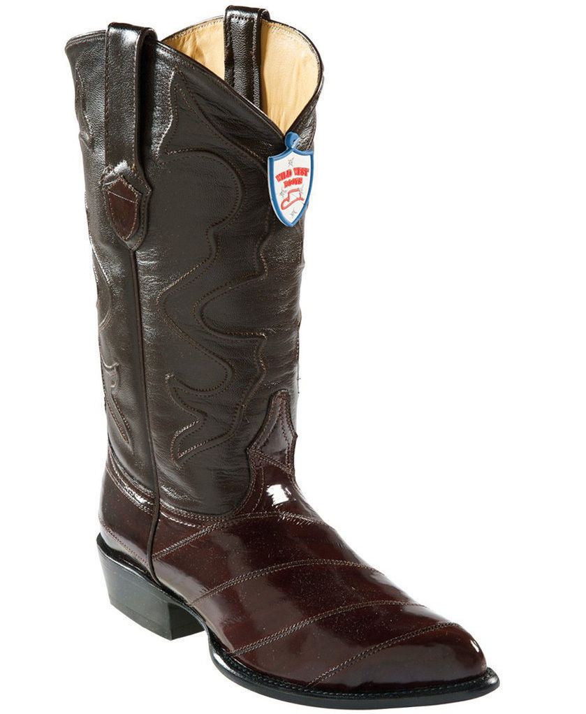 WILD WEST BROWN GENUINE EEL WESTERN COWBOY BOOT J-TOE (EE+)