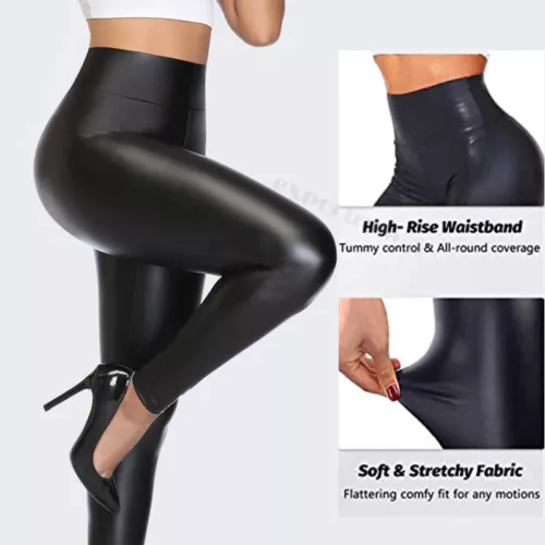 Black Faux PU Leather Skinny Pants High Waist Push Up Butt Lift Stretch Legging - Picture 4 of 15