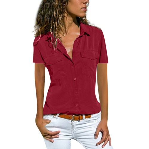 NEW! Plus Size Women V Neck Short Sleeve Shirt Blouse Ladies Summer T-shirt Tops - Picture 25 of 25