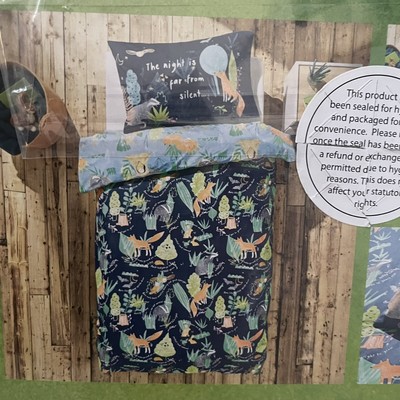 Neu Dunelm Kinderbett Bettbezug Bettset blau 100% Baumwolle nachtaktive Tiere; wendbar