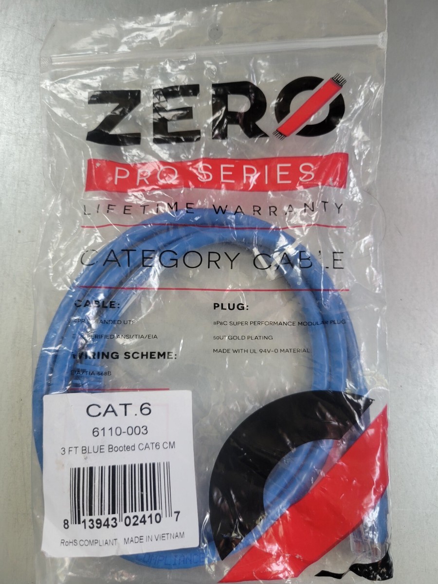 ZERO Pro Series Category 6 Patch Cable 3Ft. Blue Booted CAT6