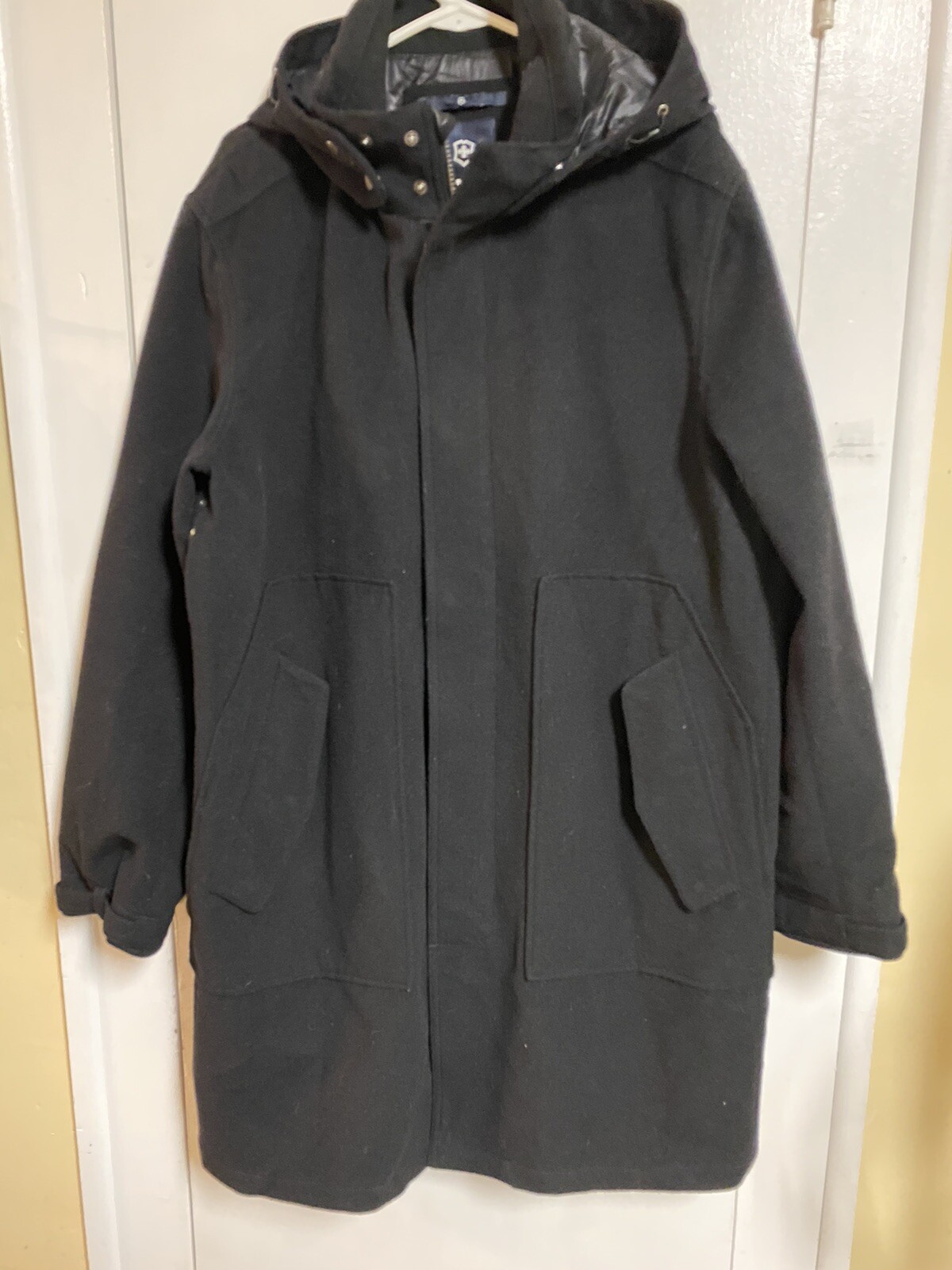 VICTORINOX Mason Wool Dress Coat Jacket Black Xl Hood… Gem