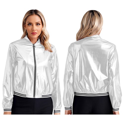 Freebily Women Metallic Jacket Long Sleeve Front Zip Sparkle Shiny Party AU - Picture 29 of 57