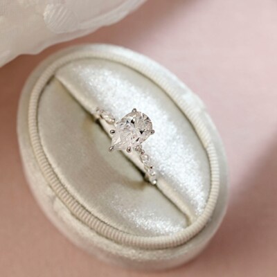 Teardrop Shape Sterling Silver 2.20 CT Pear Cut Moissanite Engagement Ring