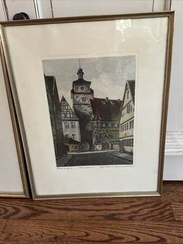 Set of 3 Vintage Framed Signed Ernst Geissendorfer Etching Plönlein Rothenburg - Picture 2 of 14