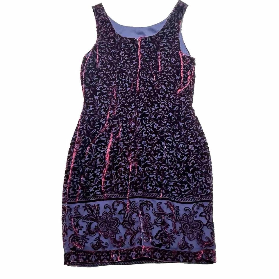 Mini Vestido Moda Intl Vintage Mezcla de Seda Rayón Terciopelo Floral Sin Mangas Vaina 2 Foto 2 de 4