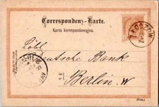 Austria 2kr Emperor Franz Josef Postal Card 1893 Zloczow to Berlin, Germany.  To