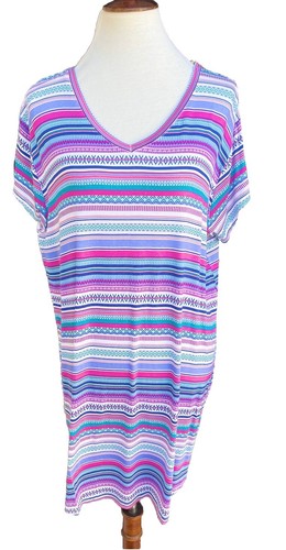 Natural Reflections blau Tribal Streifen mehrfarbig lockere Passform Schlafhemd Größe XL - Bild 1 von 12