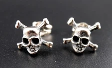 Skull and Crossbones Earrings Sterling Silver Skulls Posts / Stud