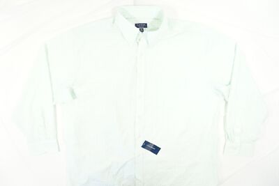 CLUB ROOM CHECK MINT GREEN 18.5 POLYESTER STRETCH TRAVELER BUTTON FRONT SHIRT