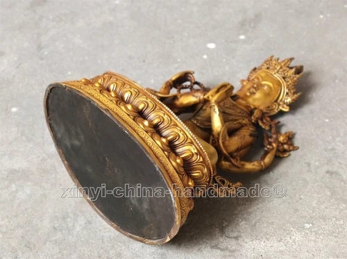 Antique Kwan-yin Buddha Statue blessed 4 arms guanyin Old Bronze gilt 12.4“/31cm - Picture 8 of 10