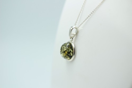 Colgante De Ámbar 925 Plata De Ley Ámbar Verde Collar Cadena Top Joyas - Imagen 4 de 9