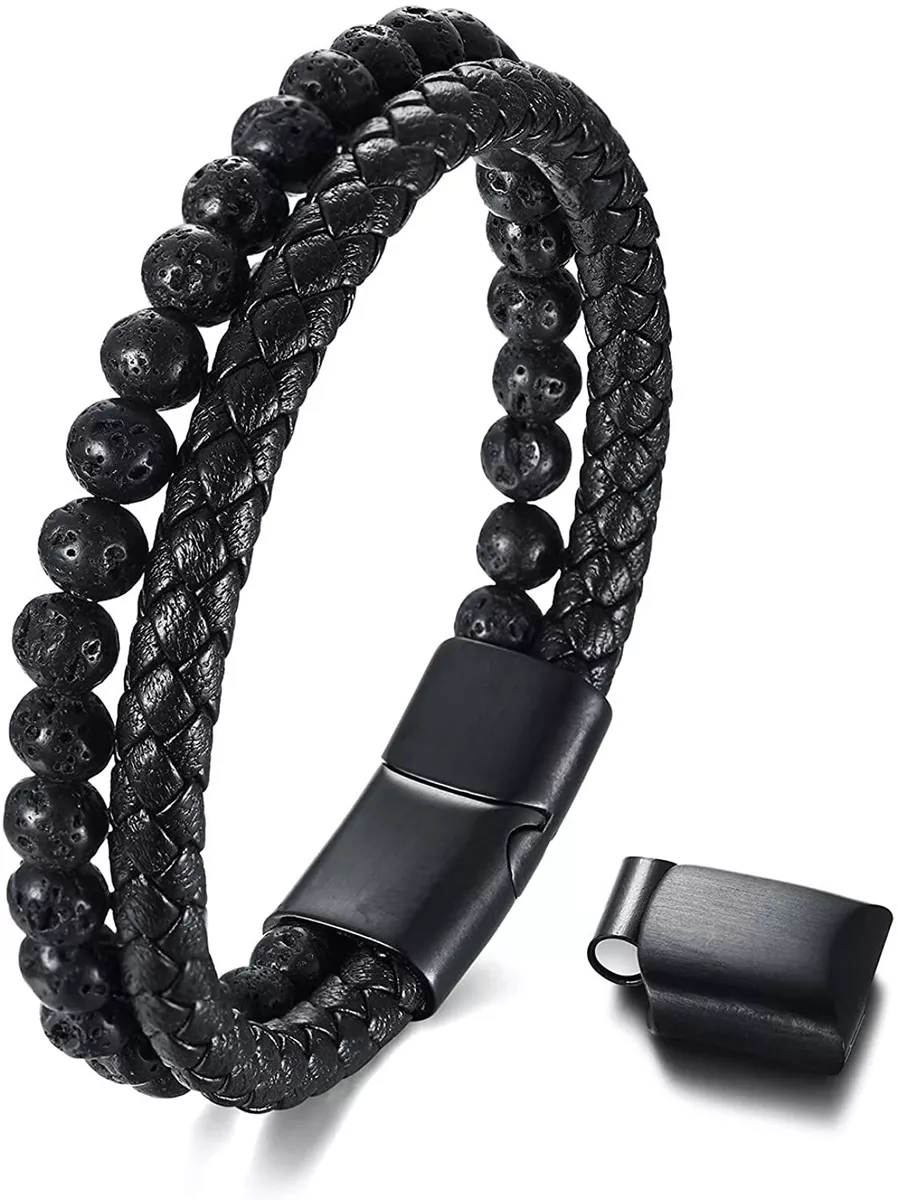 Men's leather bracelet with magnetic clasp clearance
