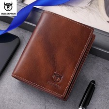 BULLCAPTAIN Men Wallet Genuine Leather RFID Blocking Card ID Holder Coin Purse