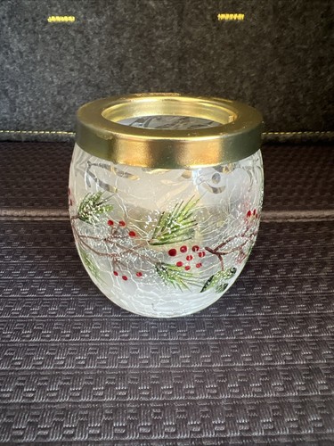 Yankee Candle Crackle Glass Tealight Holder Holiday Winter Pinecone Berry - Picture 2 of 6