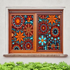 3D Red circle Squa D48 Window Film Print Sticker Cling Stained Glass UV Block An